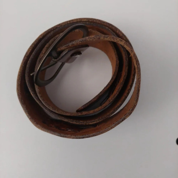 TexTan Vintage Tooled Leather 36 inch mems belt & buckle Cognac brown - Picture 4 of 10